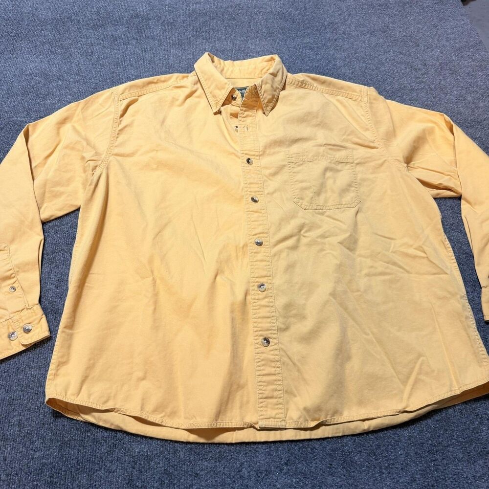 Eddie Bauer Shirt Mens XL Yellow Solid Long Sleeve Button Down Casual Pocket